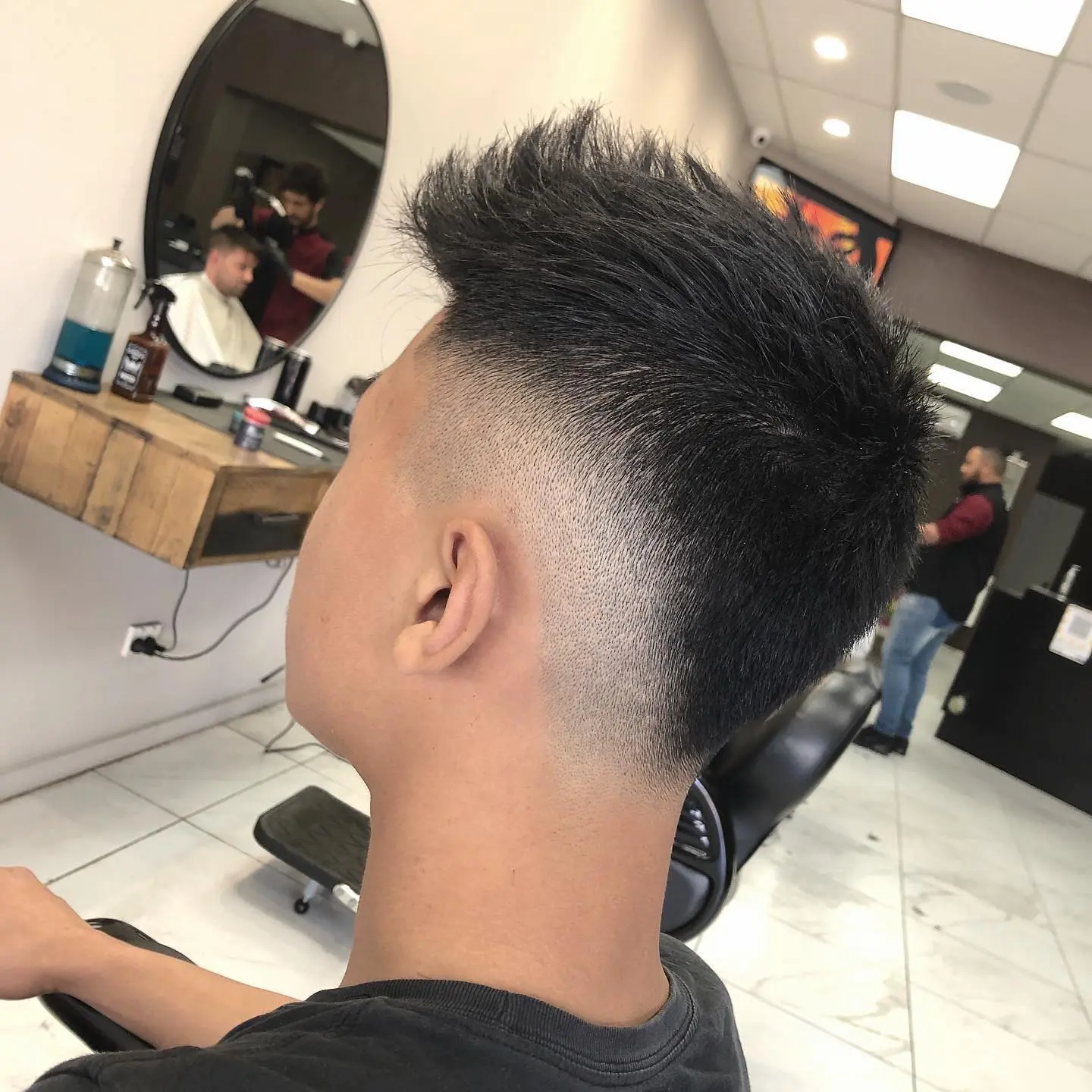 Close view of a finished taper fade haircut